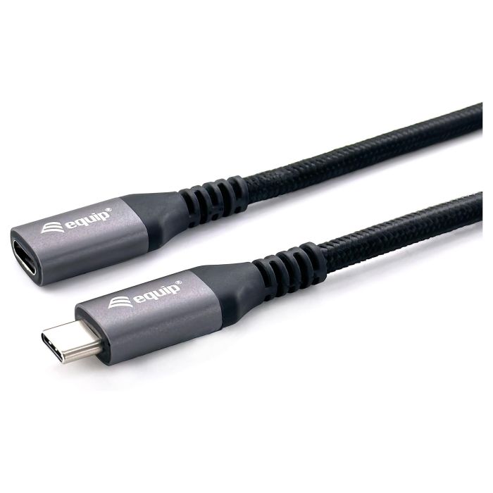 Equip Cable Prolongador USB-C 3.2 Gen2 Macho Hembra 10Gbps 4K/60HzColor Negro 0.5m Malla algodon trenzado Carcasa Conector Aluminio