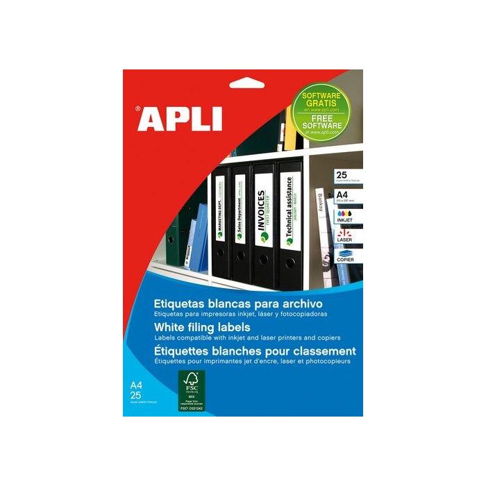 Apli Etiquetas Adhesivas 190x61 mm Cantos Romos Blanco para Archivo Inkjet-Láser