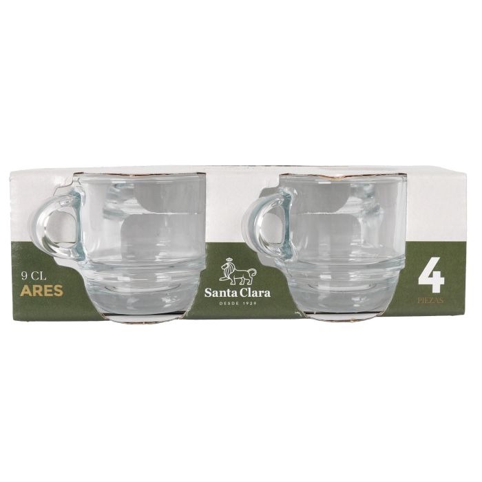 LAV Set de 4 Tazas de Café Ares Apilables, 9 cl (5.5 x 5.5 x 8 cm) - Colección Ares (6 Cajas)