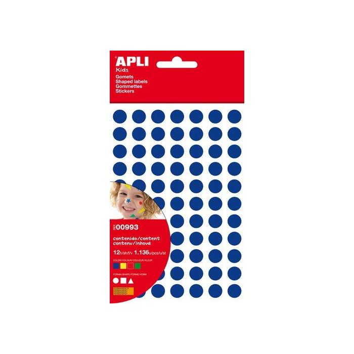 Apli Gomets Geométricos Pequeños Permanentes Colores Surtidos - Blister De 12H - 520 Triángulos, 308 Círculos, 308 Cuadrados