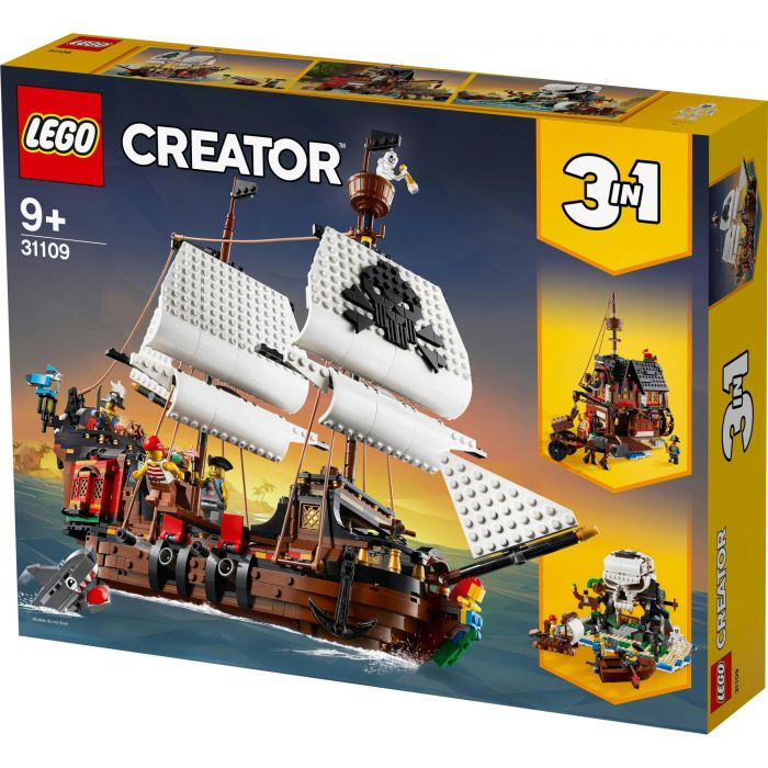 LEGO Creator 3-in-1 31109 Barco pirata con velas móviles, cañones, 3 figuras, tiburón y loro 9