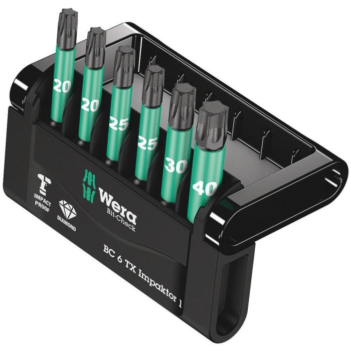 Wera Bit-Check 6 TX Impaktor 1 – Puntas Torx Plus TX20, TX25, TX30, TX40 de 50 mm para atornillador