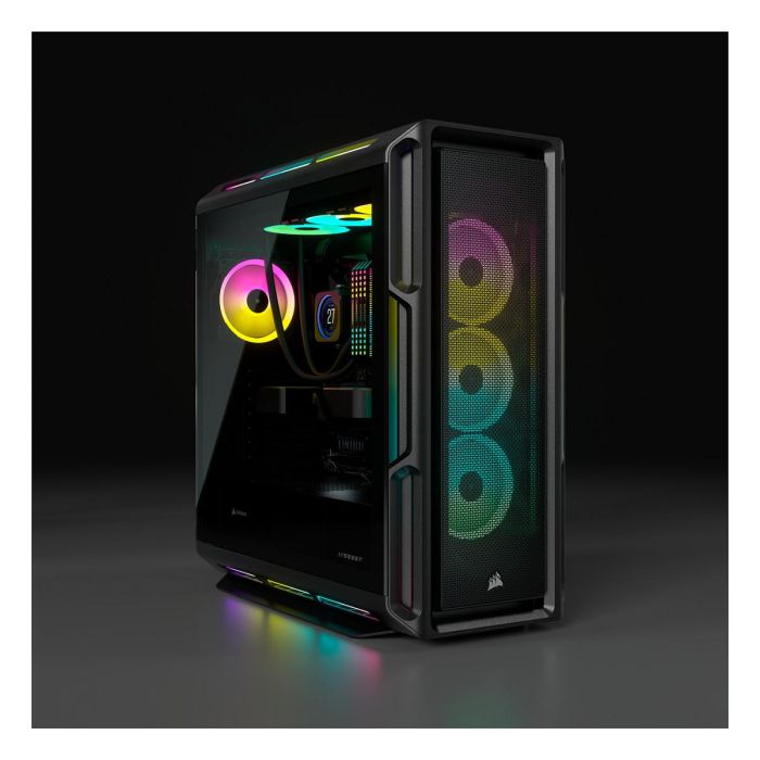 Corsair iCUE 5000T RGB - Torre Media ATX, Color Negro, Ventiladores ARGB Incluidos (3x 120 mm), 4 Bahías 2.5", Soporte para Tarjetas Gráficas de 40 cm, Panel de Vidrio Templado