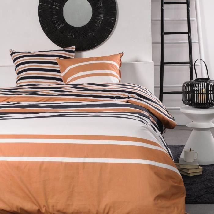 Today TOD3574641212094 Juego de cama doble 100% Algodón 240x200 cm Naranja, Blanco y Negro