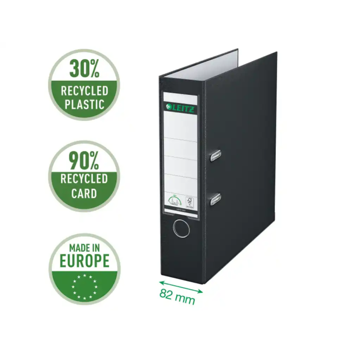 Leitz Archivador de Palanca CO2 Neutral Cartón Jaspeado DIN A4 Lomo 80 mm Color Negro 1