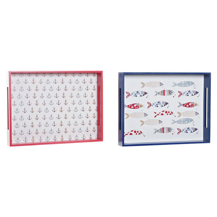 Bandeja Mediterraneo DKD Home Decor Multicolor Coral 30 x 5 x 40 cm (2 Unidades)