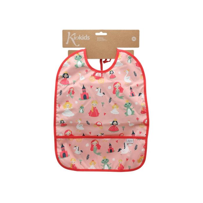 KioKids Babero Impermeable Rosa para Bebé +4 Meses con Bolsillo Recogemigas 3
