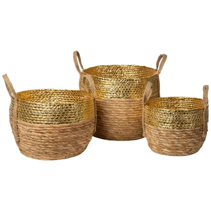 Juego de Cestos Romimex Dorado Fibra natural 31 x 25 x 31 cm 3 Piezas