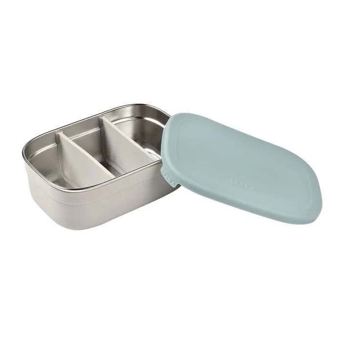 Beaba Fiambrera Infantil Acero Inoxidable Tapa Silicona Funda Protectora Terciopelo Gris Azul