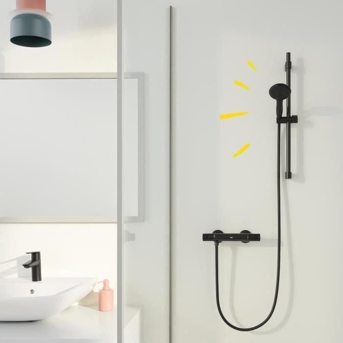 Set de ducha con rociador de 2 chorros, barra de 60 cm y flexo de 1,75 m - GROHE Vitalio Start 110 279482431 - Ahorro de agua - Negro mate 4 Set de ducha con rociador de 2 chorros, barra de 60 cm y flexo de 1,75 m - GROHE Vitalio Start 110 279482431 - Ahorro de agua - Negro mate 4