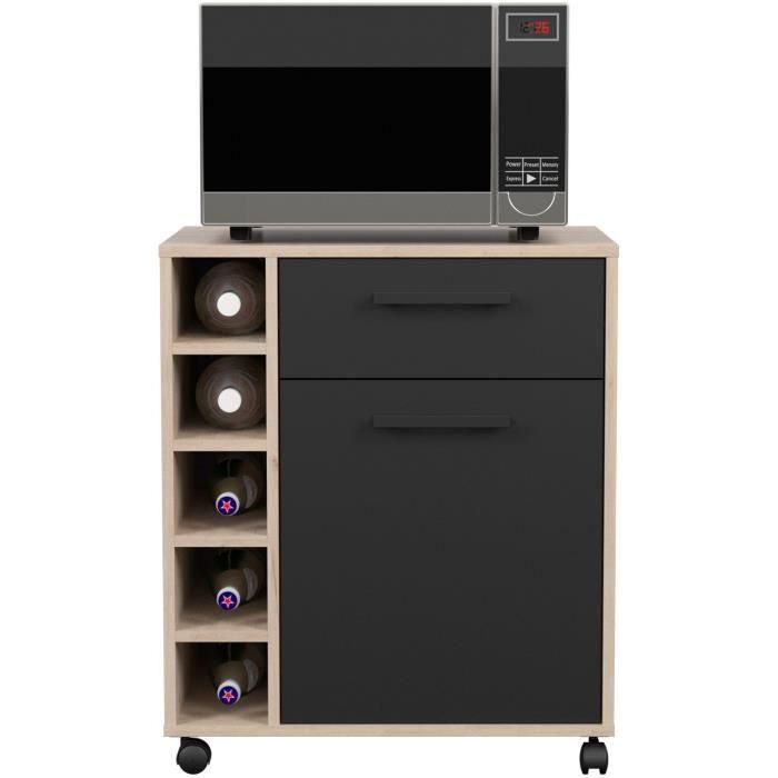 Parisot STUDIO803356 - Carrito de servicio Estudio 1 puerta, 1 cajón, 5 botellas - Roble/Negro mate - 60 x 40,3 x 71 cm 2