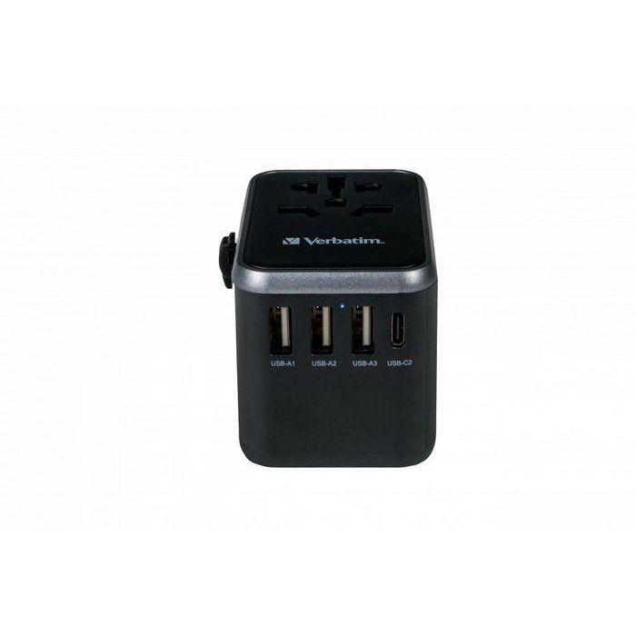 Verbatim Adaptador Universal de Viaje UTA-04 con 1 Puerto USB-C PD 61W, 1 Puerto USB-C, 3 Puertos USB-A 2