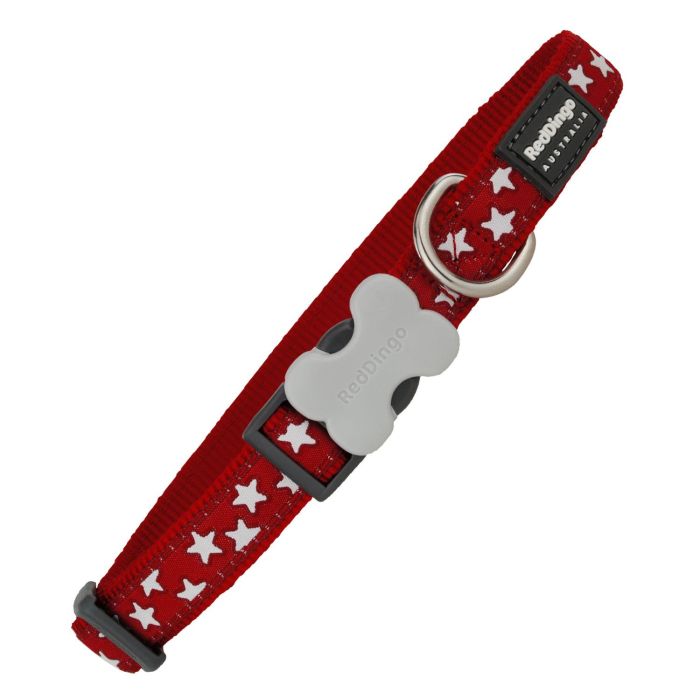 Red Dingo Collar para Perro Ajustable Estrellas Blanco y Rojo Nylon con Hebilla Acero Inoxidable 15mm Ancho x 24-36cm Largo