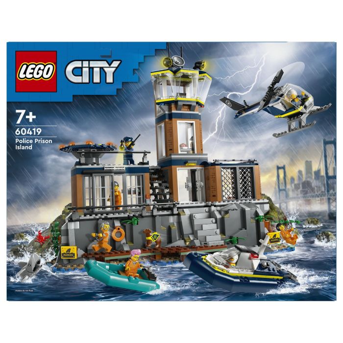 LEGO 60419 City Prisión de Policía de Aguas Profundas Juguete con Helicóptero Barco 7 Minifiguras Figura de Perro
