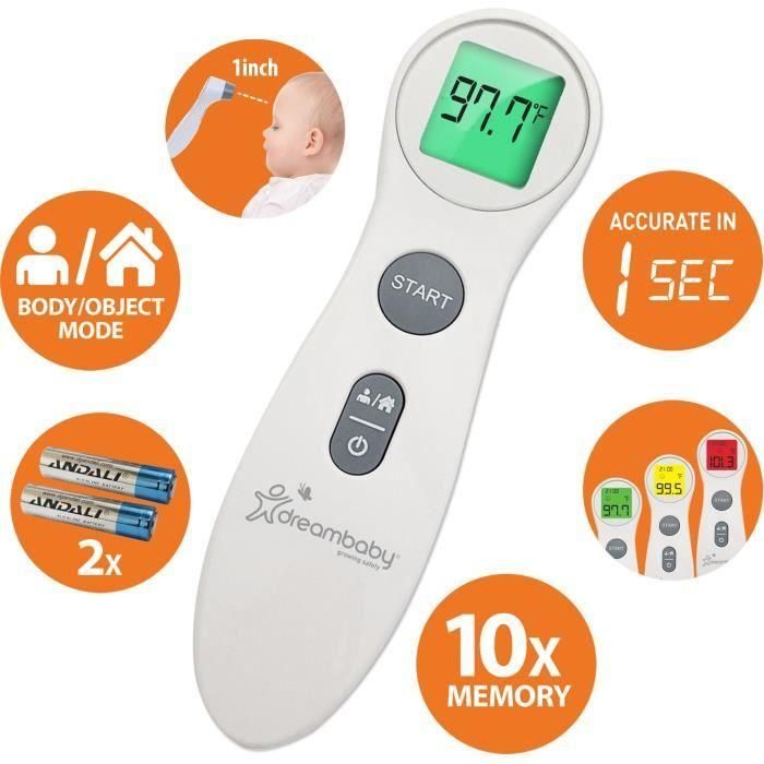 Termómetro Digital de Frente - DREAMBABY - Infrarrojo Sin Contacto - Medición de Temperatura de Fiebre - Para Bebés y Adultos