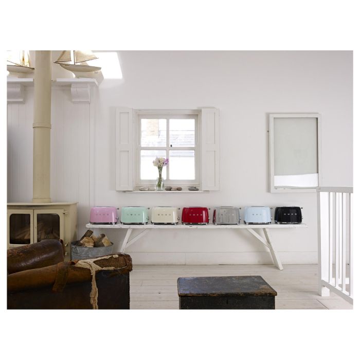 Smeg TSF01RDEU Tostador de Pan para 2 Rebanadas, Color Rojo, Control por Botones, Acero Inoxidable, Función Descongelar y Recalentar, 950W