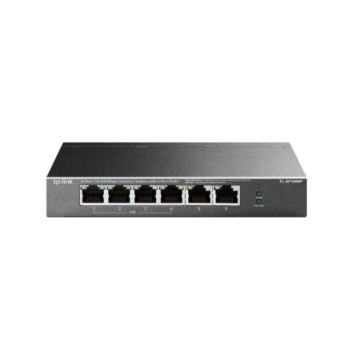 TP-Link TL-SF1006P Switch No Administrado, 6 Puertos RJ-45 Fast Ethernet 10/100 con PoE, 1.2Gbps, Sin Ventilador, Negro