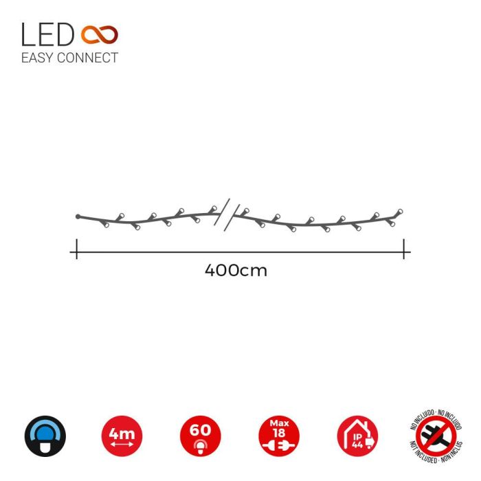 Edm Guirnalda Easy-Connect 4m 60 LEDs Azul IP44 30V Interior-Exterior 1.08W 2 Edm Guirnalda Easy-Connect 4m 60 LEDs Azul IP44 30V Interior-Exterior 1.08W 2