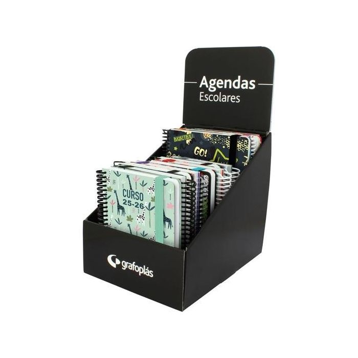 Grafoplás Agendas Escolares A6 Dp Espiral Tapa Forrada Soft Surtido Diseño Expositor 12 Ud