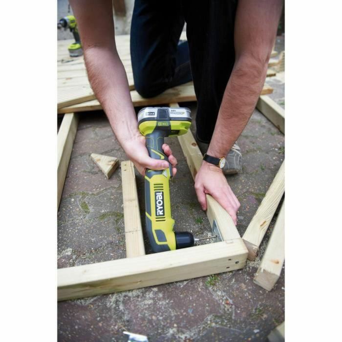 Ryobi Taladro Destornillador Angular 18V, Portabrocas Autoajustable 10mm, 0-1100 rpm, Perforación Madera/Metal 38/10mm, Luz LED 9