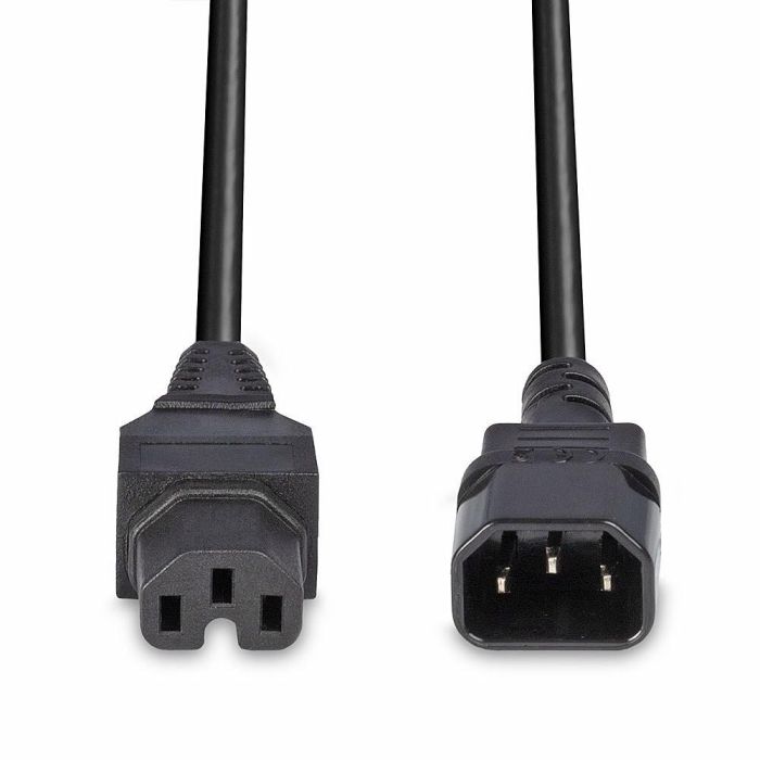 Lindy Cable de Alimentación IEC C14 a IEC C15 2m, H05-VVF 3G 1.00mm², Negro, Alta Temperatura, 10 Años 3