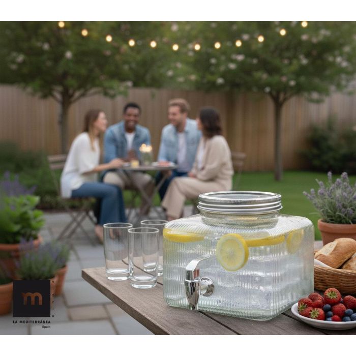 Inde Tarro Dispensador Frigo de Vidrio 7.5 Litros - Capacidad 7.5L, Medidas 23 x 23 x 20.5 cm (4 Unidades)