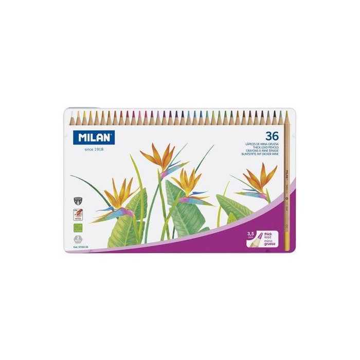 Milan Lápices De Colores Mina Gruesa C-Surtidos Estuche Metálico 36 Unidades
