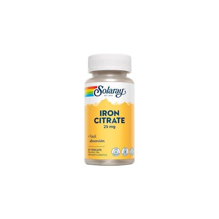 SOLARAY Iron Citrato 25 mg, alta biodisponibilidad, bien tolerado, apto veganos, 60 cápsulas vegetales