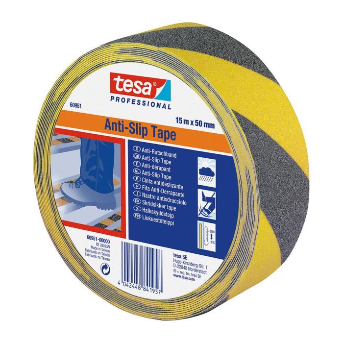 Tesa 60951 Cinta antideslizante negra/amarilla 15 m x 50 mm Tesa 60951 Cinta antideslizante negra/amarilla 15 m x 50 mm