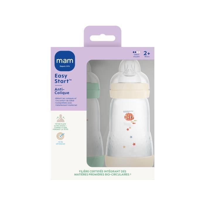 Mam MAM9001616836398 Juego de 2 Biberones Easy Start Clásico Anticólico 260ml con Tetina Flujo 2, Colores Menta y Algodón 4 Mam MAM9001616836398 Juego de 2 Biberones Easy Start Clásico Anticólico 260ml con Tetina Flujo 2, Colores Menta y Algodón 4