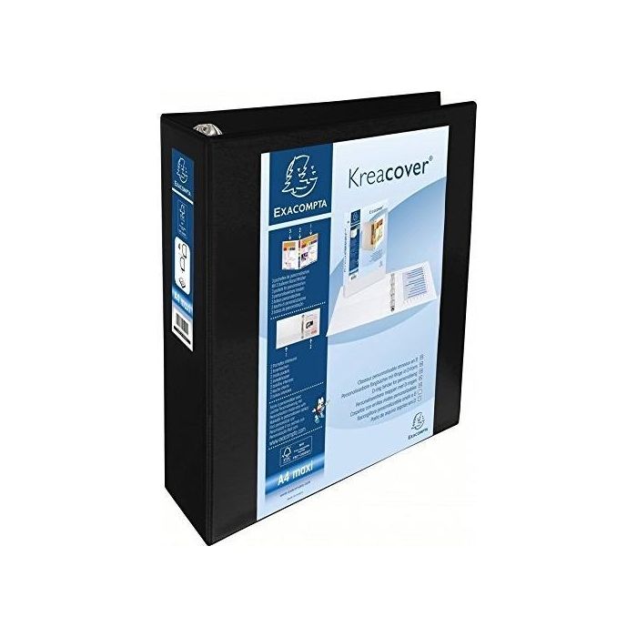 Exacompta Carpeta 4 Anillas Mixtas 60 mm Kreacover Forrada Pp A4+ Personalizable 3 Bolsos Exteriores Negro Exacompta Carpeta 4 Anillas Mixtas 60 mm Kreacover Forrada Pp A4+ Personalizable 3 Bolsos Exteriores Negro