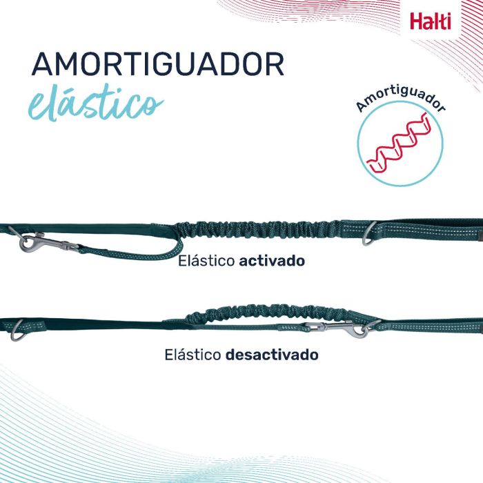 Halti Anatomy Correa Multiposición Turquesa S para Perros (hasta 25kg) - Doble Enganche, Adiestramiento, Reflectante, 2m 5
