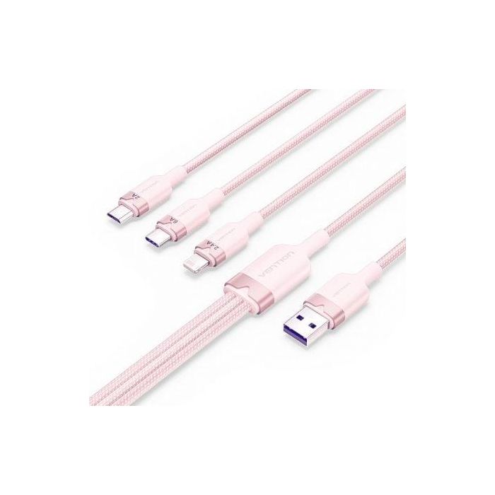 Cable USB 2.0 Lightning Vention CTRPG/ USB Macho/ USB Tipo-C Macho - MicroUSB Macho - Lightning Macho/ 1.5m/ Rosa