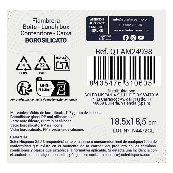 Fiambrera Cuadr.Herm.18.5X18.5Cm 1.1L "Ambare" (6 Unidades) 2 Fiambrera Cuadr.Herm.18.5X18.5Cm 1.1L "Ambare" (6 Unidades) 2