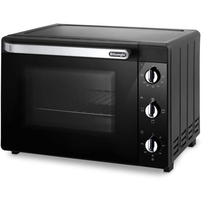 Delonghi Horno pequeño con Ventilador EO 40112.BK Negro - Puerta Doble Cristal - 40L - 2000W - 51.5 x 44 x 36 cm