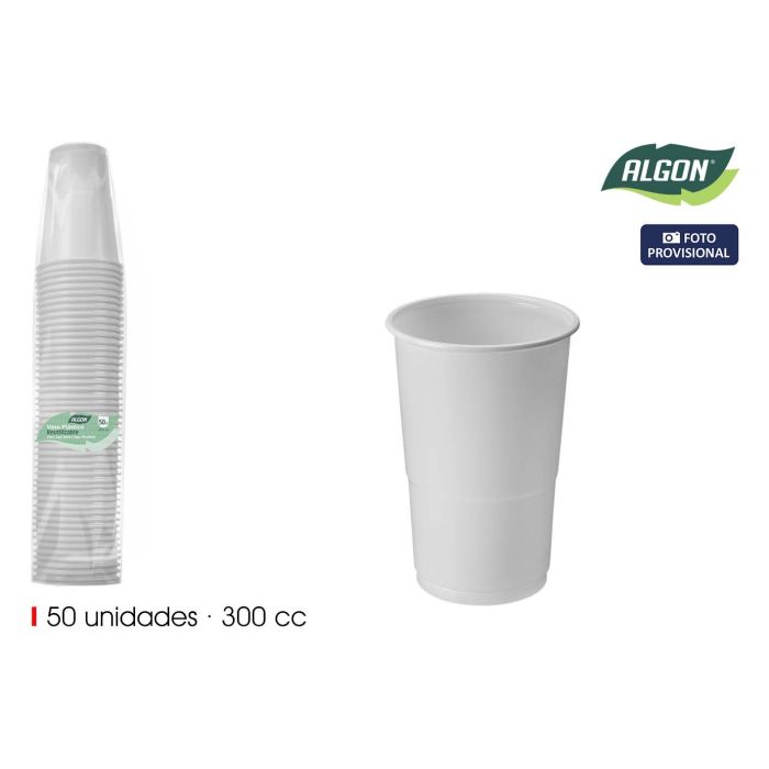 Inde Set de 50 Vasos Blancos 300 cc, 7.5 x 11 x 7.5 cm (18 Unidades)