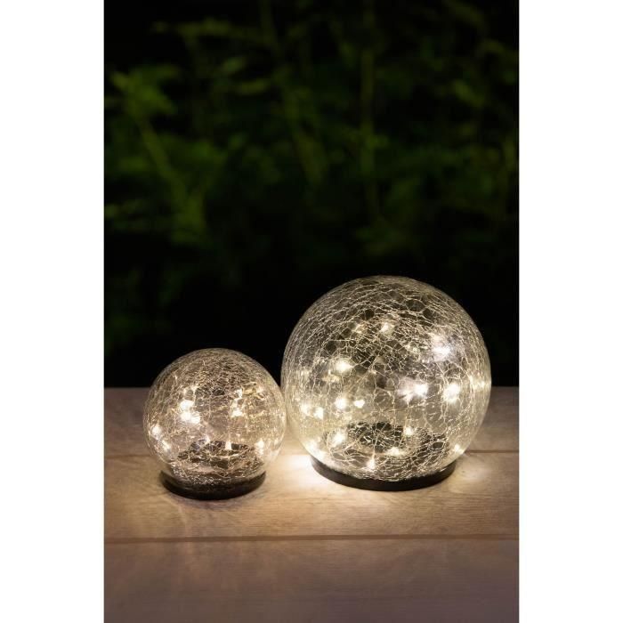 Galix Esfera solar efecto cristal roto Ø 10 cm, 15 LED blancos, 10 lúmenes, 8h autonomía 2