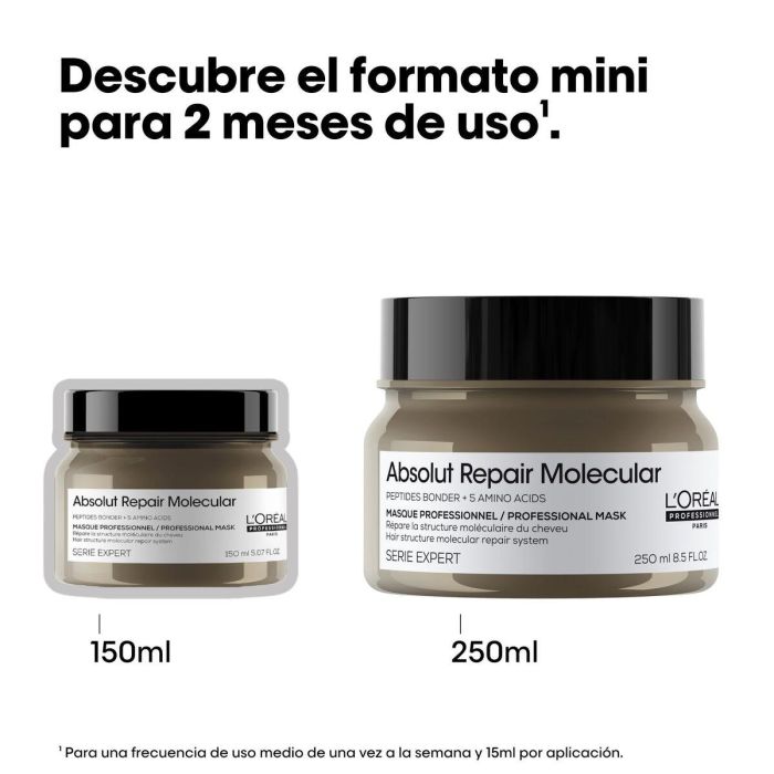 L'Oreal Professionnel, Serie Expert Absolut Repair Molecular, Mascarilla crema de tratamiento capilar, Para reparar, 150 ml 6