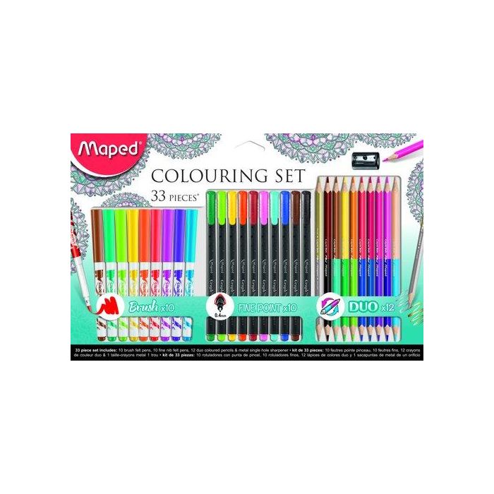 Maped Set de Dibujo Mandalas 33 Piezas - 10 Rotuladores Graph'Peps, 10 Rotuladores Color'Peps, 12 Lápices Dúo y Sacapuntas
