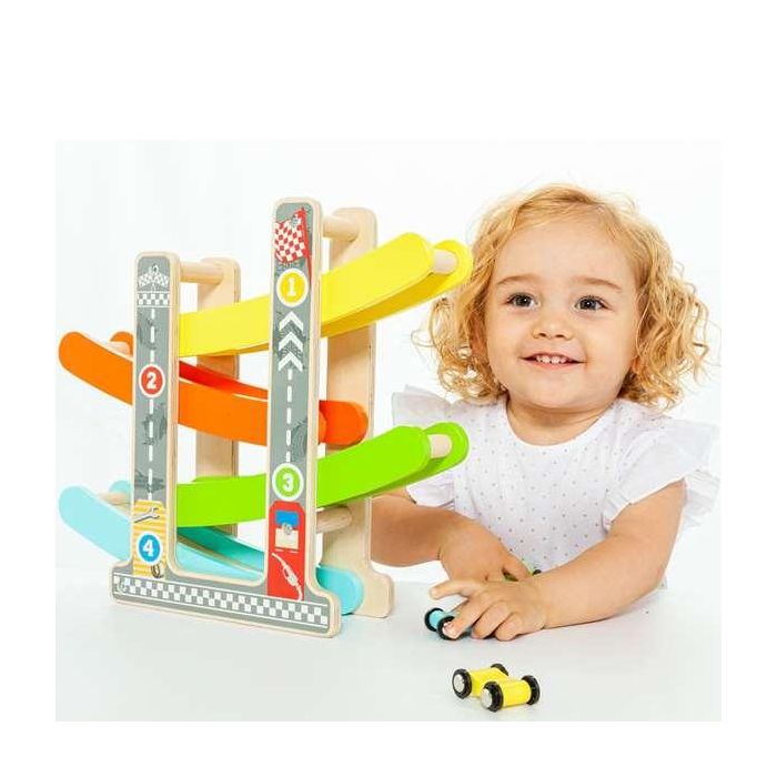 Pista rampa de coches de madera.incluye 4 coches 1 Pista rampa de coches de madera.incluye 4 coches 1