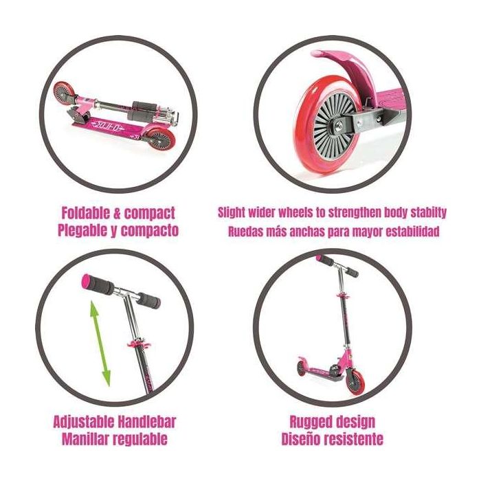 Molto Patinete 2 Ruedas Plegable Rosa 72-77cm Altura Soporta 50kg 5
