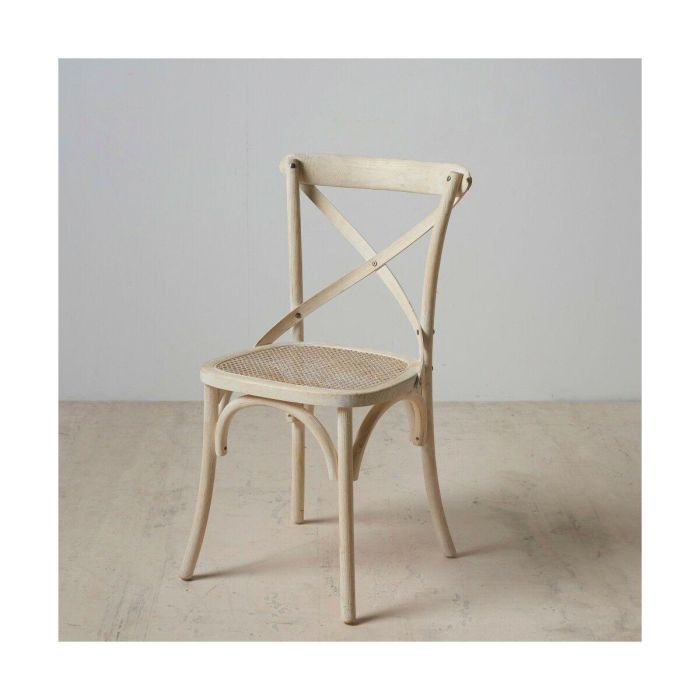 Silla de Comedor 45 x 42 x 87 cm Madera Blanco Ratán 0 Silla de Comedor 45 x 42 x 87 cm Madera Blanco Ratán 0