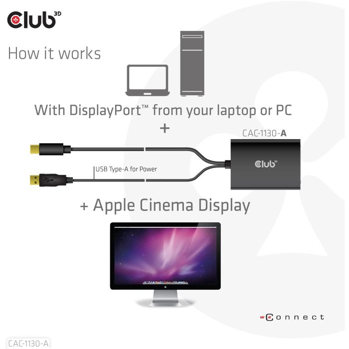 Club3D CAC-1130-A Adaptador Mini DisplayPort a DVI Dual Link HDCP Off, 3840x2160, 0.6m, Alimentación USB 3 Club3D CAC-1130-A Adaptador Mini DisplayPort a DVI Dual Link HDCP Off, 3840x2160, 0.6m, Alimentación USB 3
