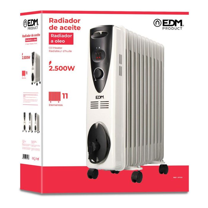 Edm Radiador de aceite 2500W 11 elementos con termostato y protección contra sobrecalentamiento 1