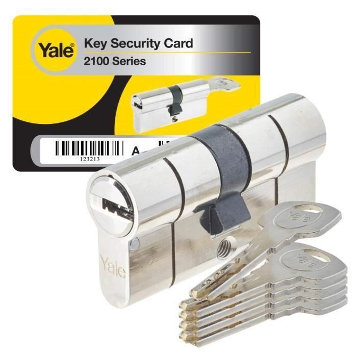 Cilindro de alta seguridad serie YALE 2100 35x35 mm niquelado, anti-picking, anti-taladro y anti-golpes, 5 llaves 1