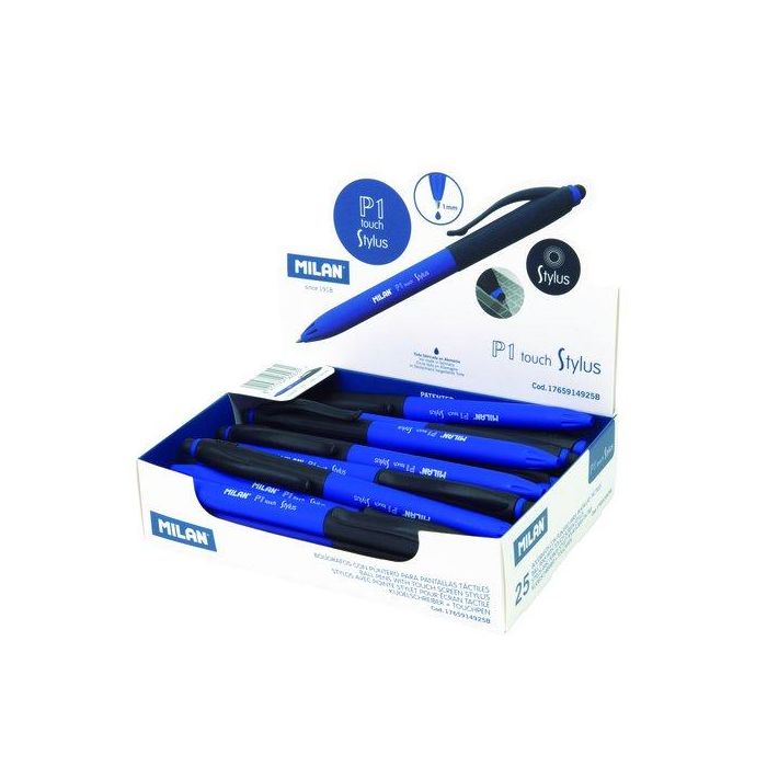 Milan Bolígrafo P1 Touch Stylus Puntero Tinta Azul Caja Expositora De 25 Azul-Negro