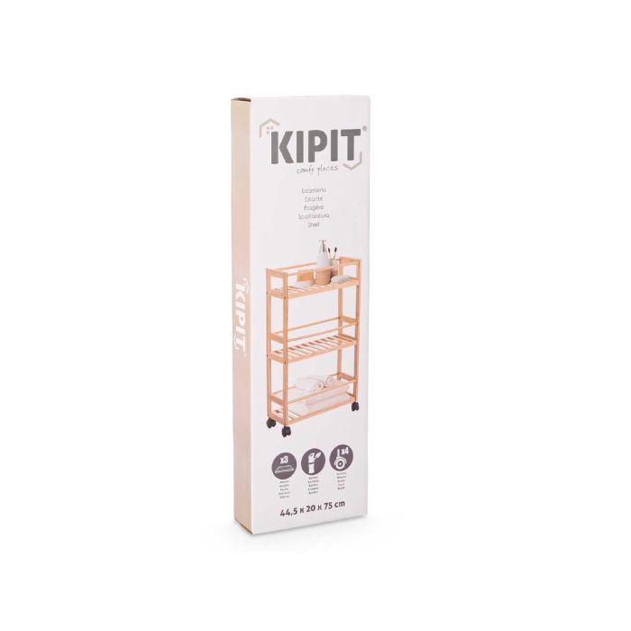 Kipit Estantería de 3 Estantes de Bambú con Ruedas 44.5 x 75 x 20 cm (4 Unidades) 2 Kipit Estantería de 3 Estantes de Bambú con Ruedas 44.5 x 75 x 20 cm (4 Unidades) 2