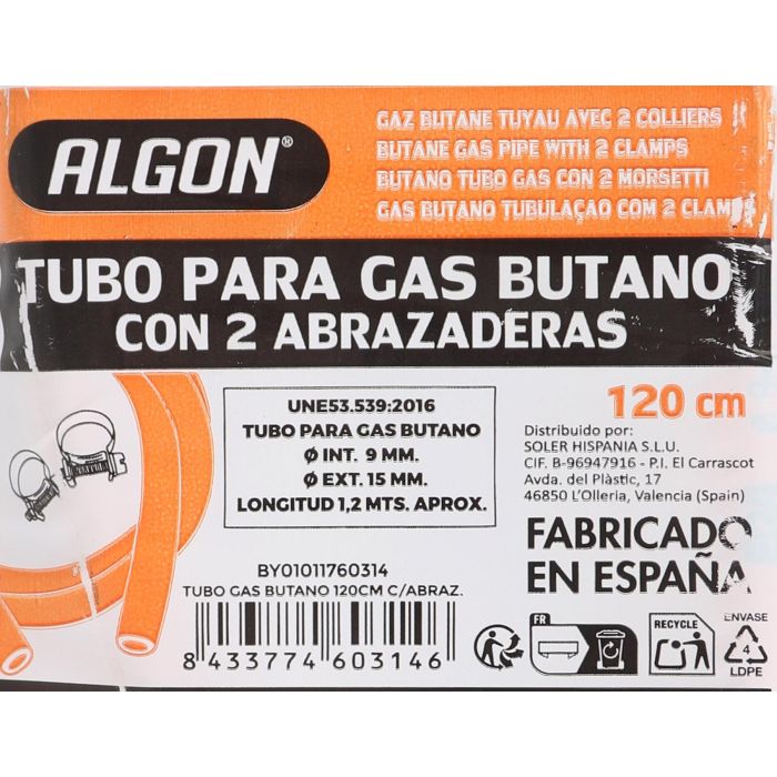 Algon Bbq Tubo de Gas Butano 120 cm con Abrazaderas (12 Unidades) 4