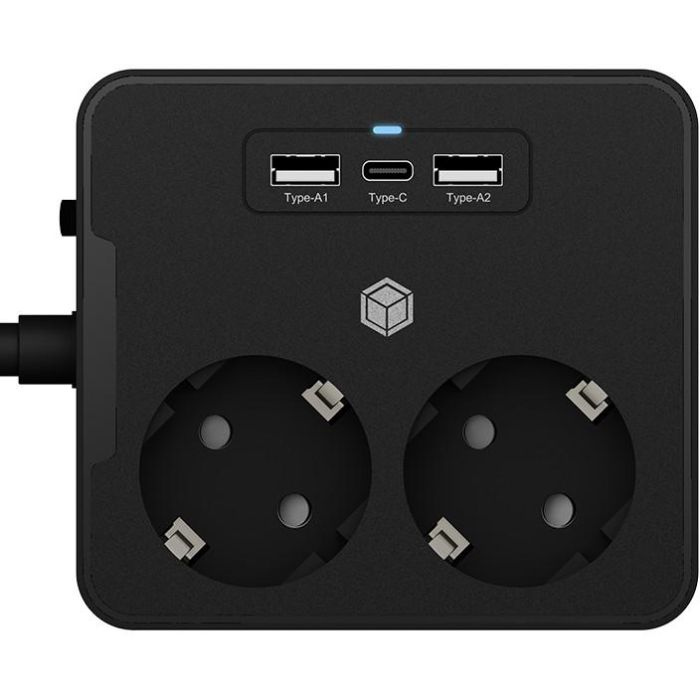 Steckdosenleiste Doppelsteckdose + 2x USB-Port ICY BOX Black 3
