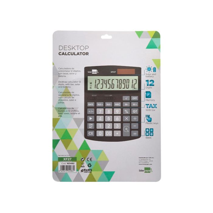 Calculadora Liderpapel Sobremesa Xf27 12 Digitos Tasas Solar Y Pilas Color Negro 155x115x25 mm 4